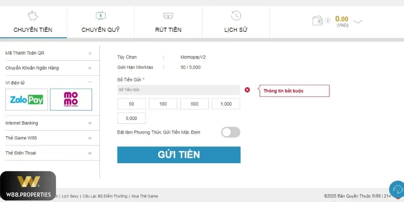 Chọn ví điện tử để thao tác