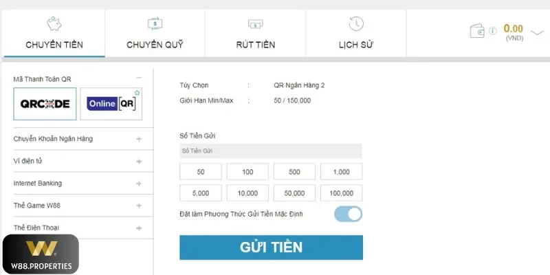 Chuyển khoản vào W88 link bằng QR